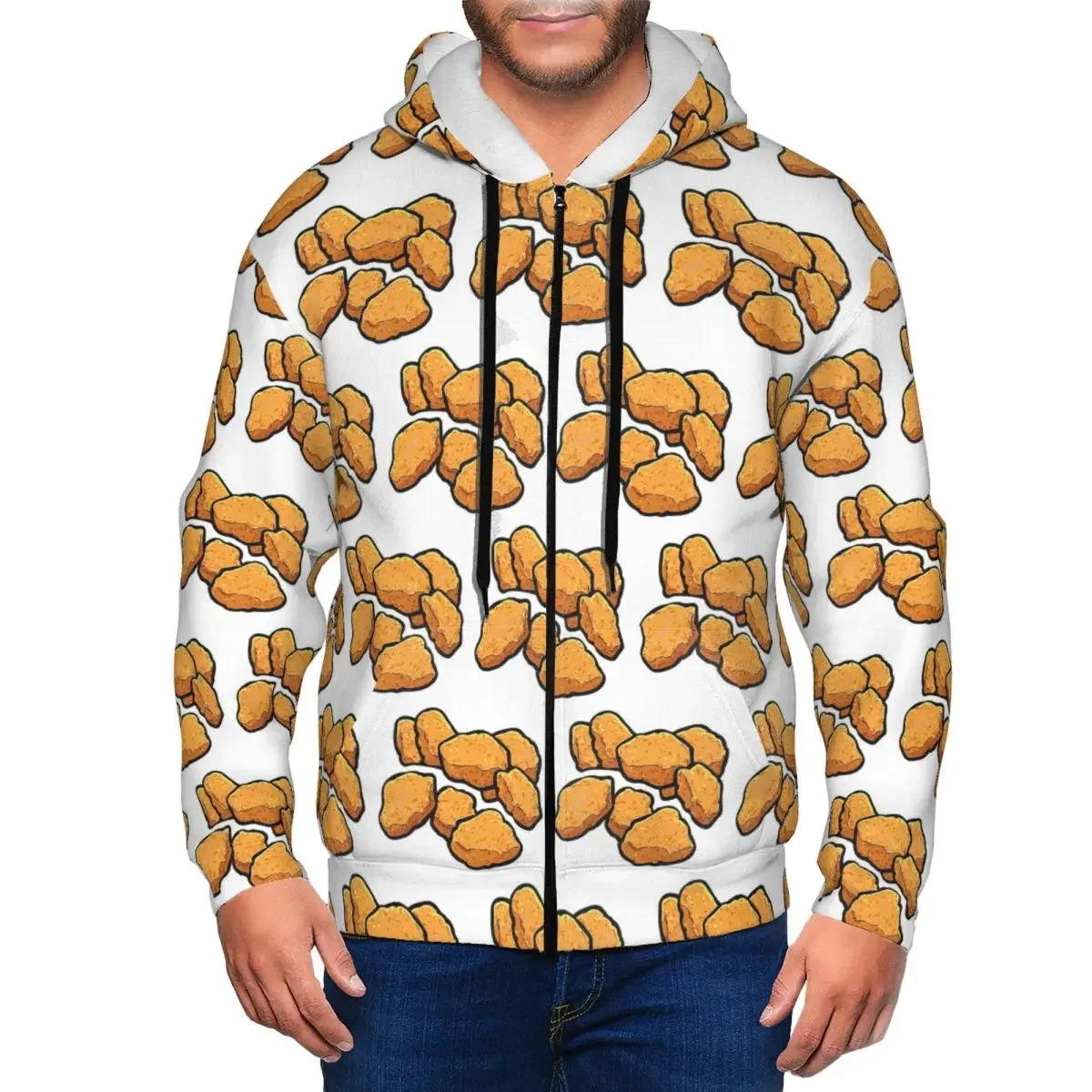 

Толстовки на молнии Tasty Chicken Nuggets, пуловер в стиле Харадзюку, осень-зима, мужская и женская толстовка, топы с длинными рукавами