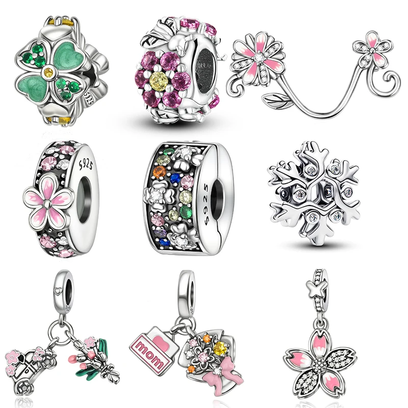 

Charmins 925 Sterling Silver Bohemian Flower Series Beaded Pendant Bracelet Necklace Women's Luxury DIY Jewelry Exquisite Gift