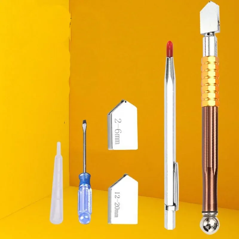 

6 in 1 Glass Cutter Diamond Cutter Head Steel Blade Cutting Tool Oil Supply Anti-skid Metal Handle For Manual Tool Cutting