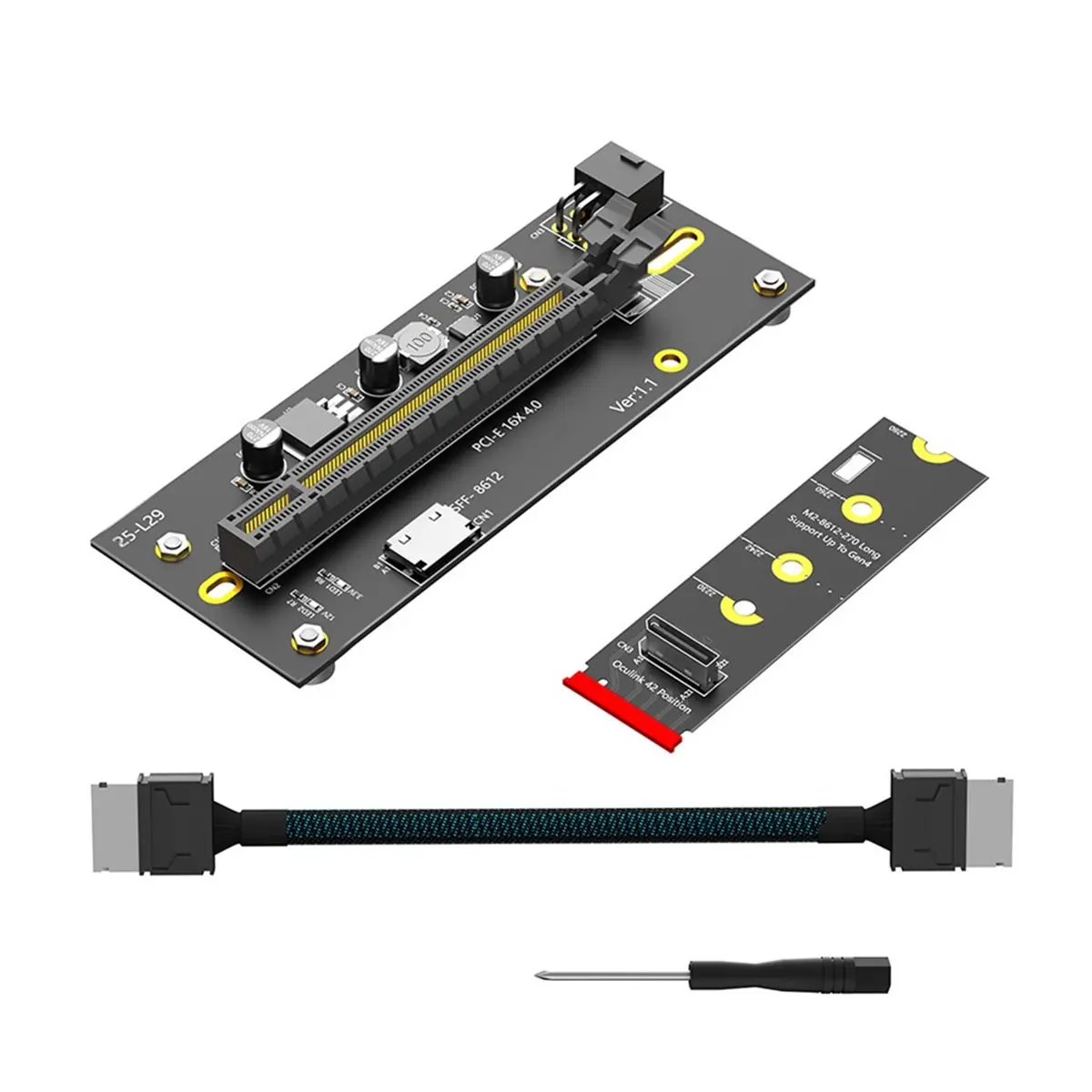 A40I M.2 NVME M-Key 2230 to PCIE4.0 X16 Riser 6Pin Power Supply with Oculink SFF-8612/8611 Extension Cable 2280