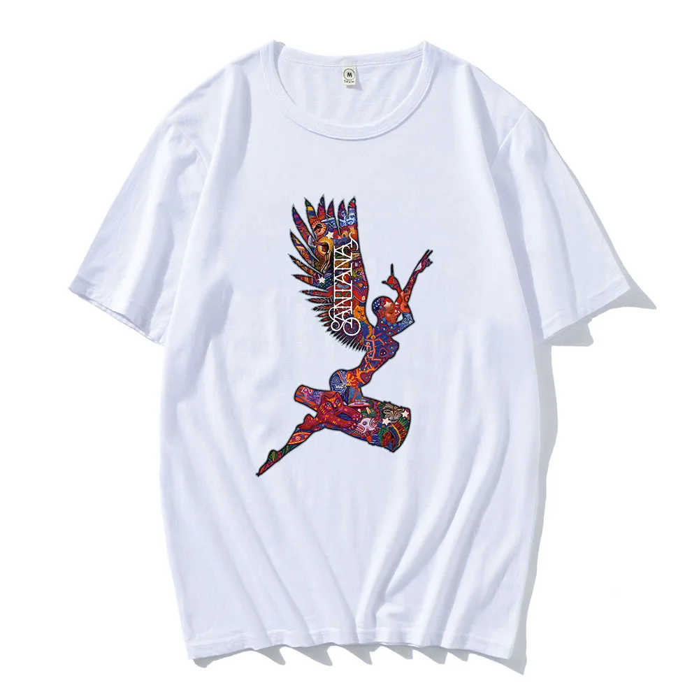 سوبر أبراكساس الملاك كارلوس سانتانا تي شيرت للجنسين الشارع الشهير ملابس بأكمام قصيرة موضة الرجال/النساء بلايز س الرقبة قميص مطبوع غير رسمي