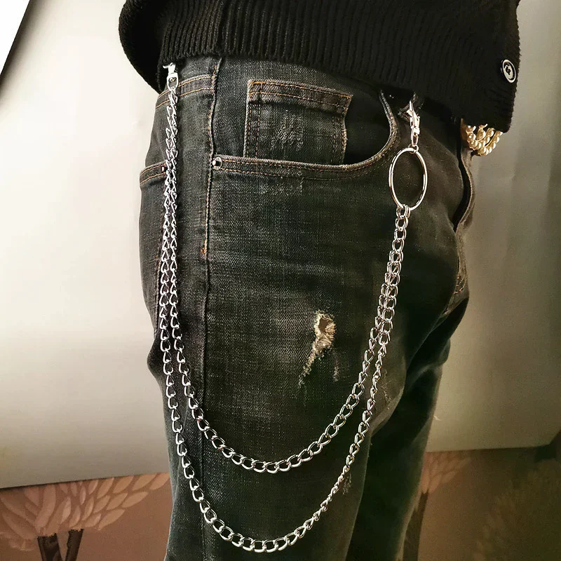 Sale 1/2/3 Layer Long Metal Belt Chain Link Metal Wallet Chain Rock Punk Hook Trousers Pant Waist Keychain Ring Clip Keyring Ho