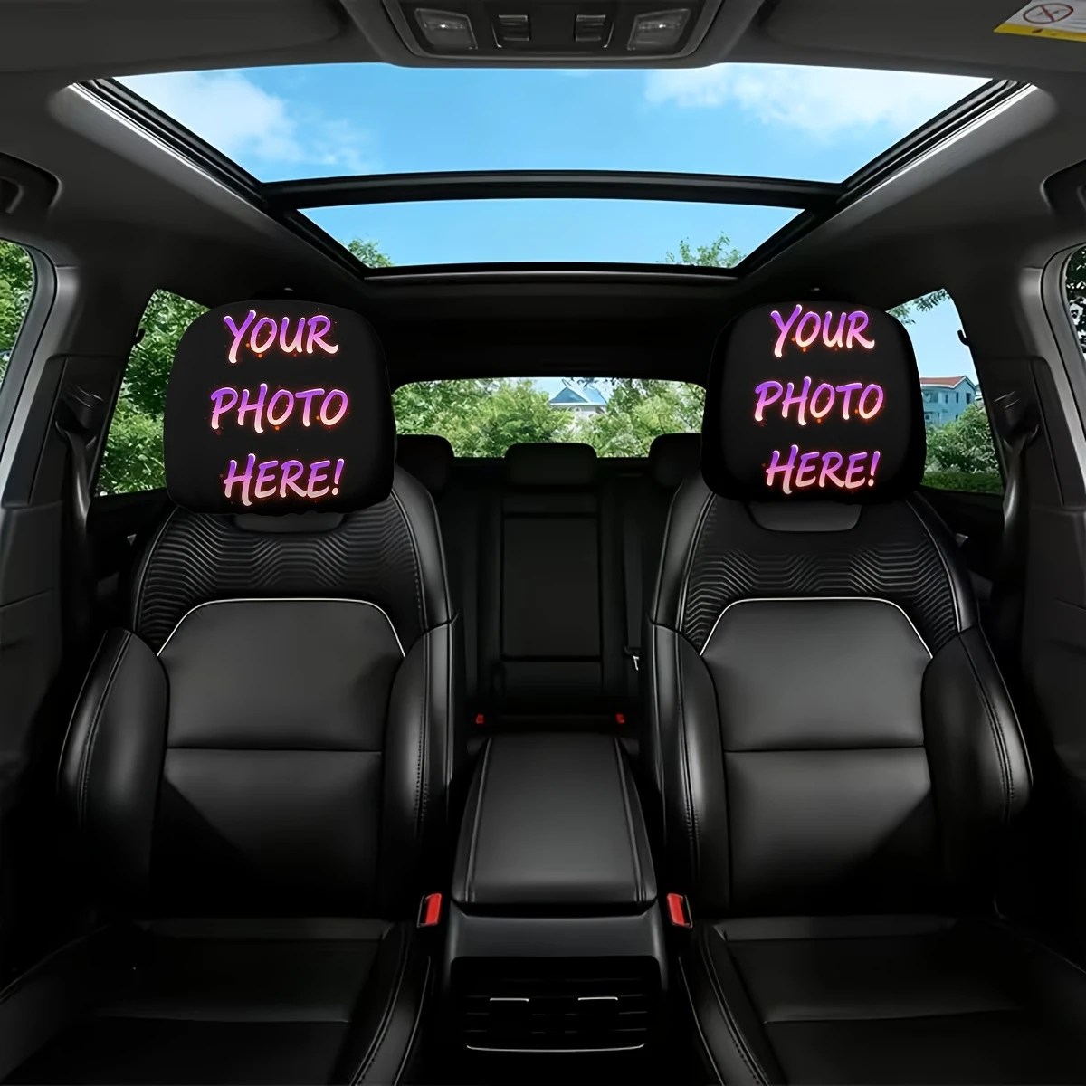 2pcs custom photo car headrest covers—easy to install and machine washable—the perfect gift for family and friends