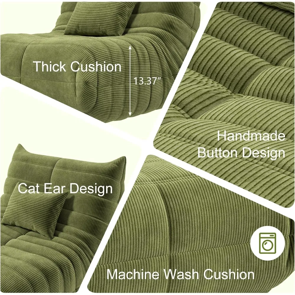 كرسي بين باج مريح للبالغين - أريكة مريحة معاصرة، أريكة أرضية كبيرة الحجم مع رغوة الذاكرة وقماش سروال قصير من القطيفة