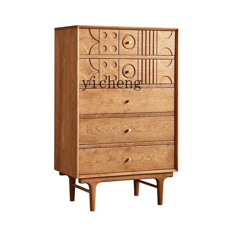 

ZK chest of drawers retro solid wood carving flower antique bedroom storage cabinet living room locker