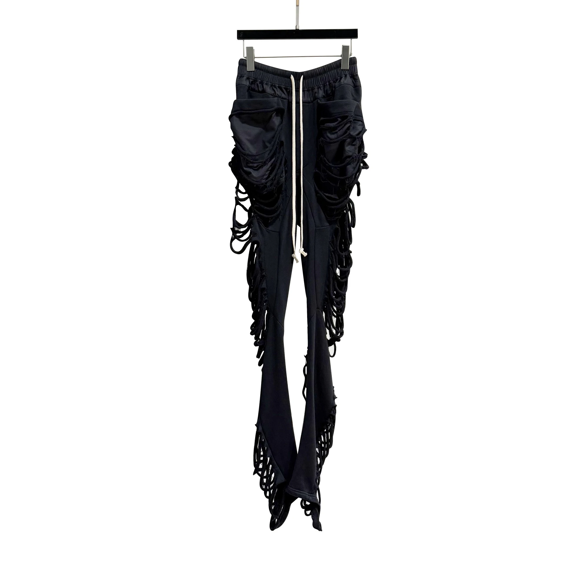 

Women's high-waisted black cutout casual trousers, personalized slimming drawstring jeans, 2025 new style