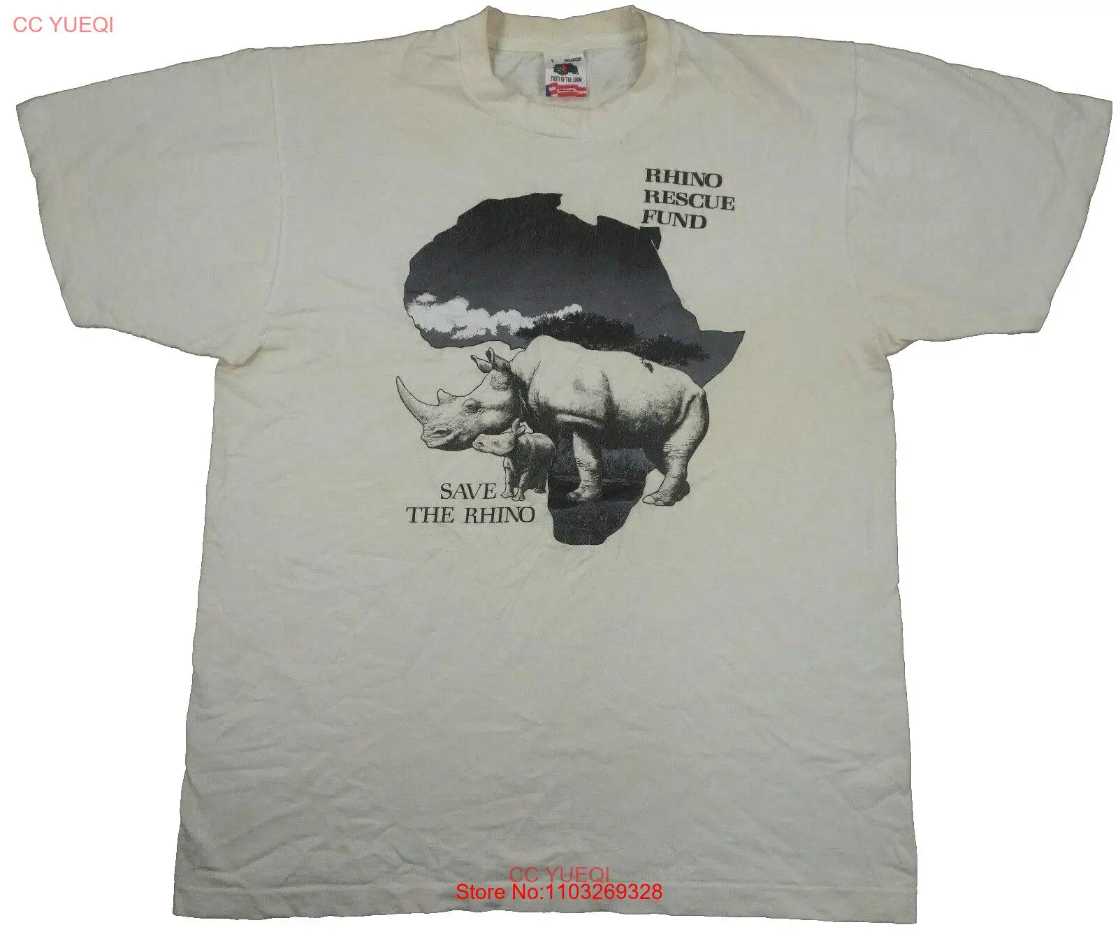 RHINO RESCUE FUND vintage t shirt Nairobi Africa WCI New York Zoological Large