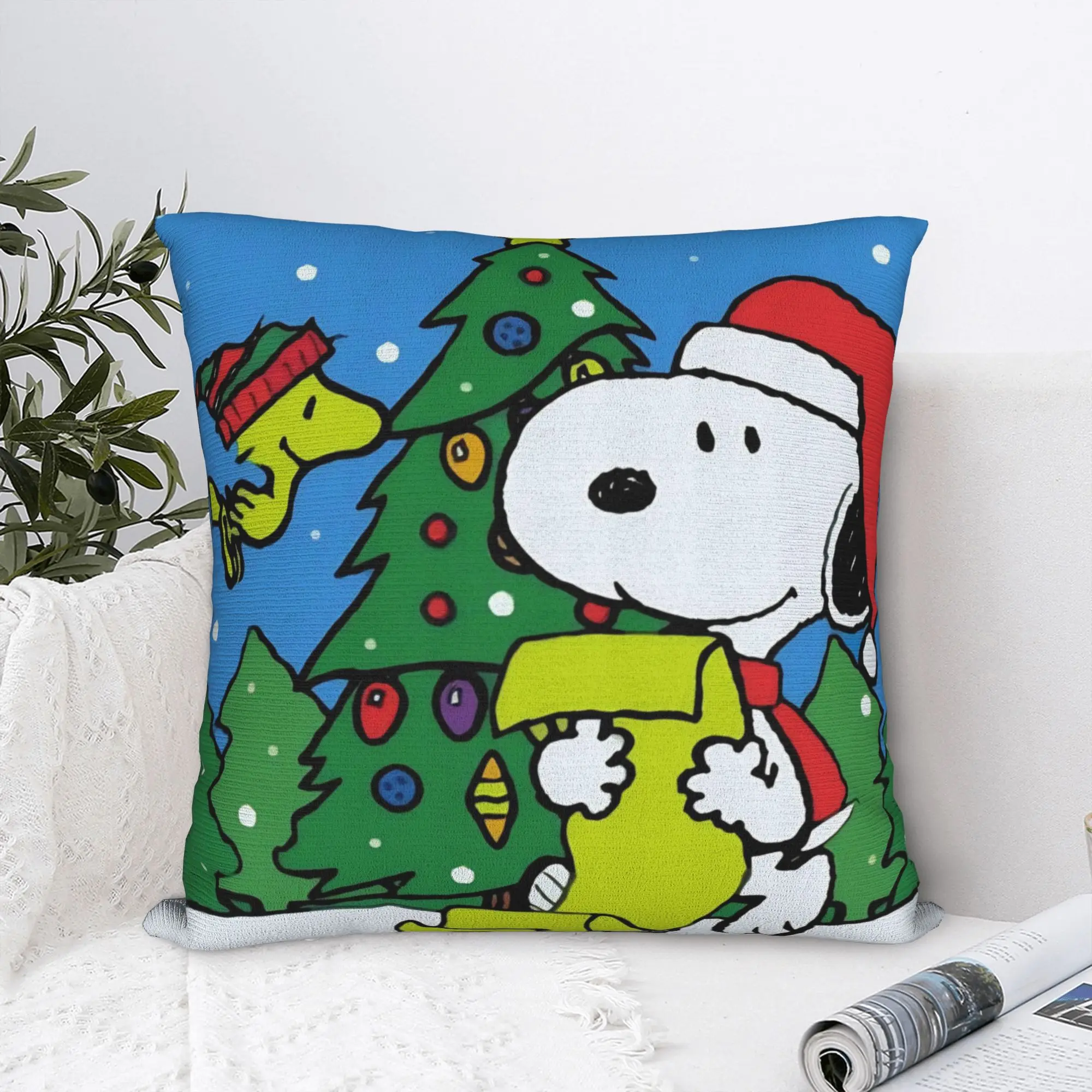 S-Snoopys Xmas Christmas Tree Square Pillow Cases  Cushion Cover Vintage Zipper Decor Throw Pillow Case Cover for Home 18