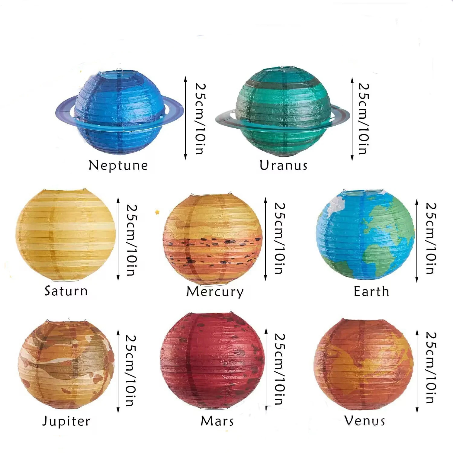 8pcs/Set Outer Space Party Decorations 25CM Hanging Planet Paper Lanterns Astronaut Galaxy Solar System Theme Party Supplies