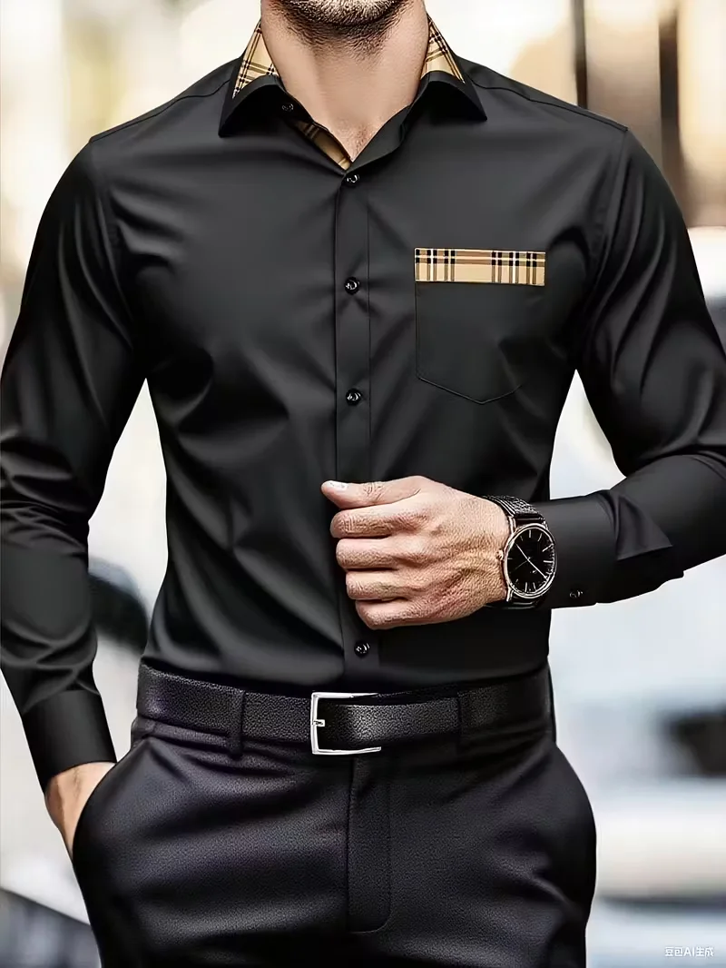 

Men's collar long sleeved button down casual shirt, soft and comfortable, 3D dot printed outdoor high-quality top