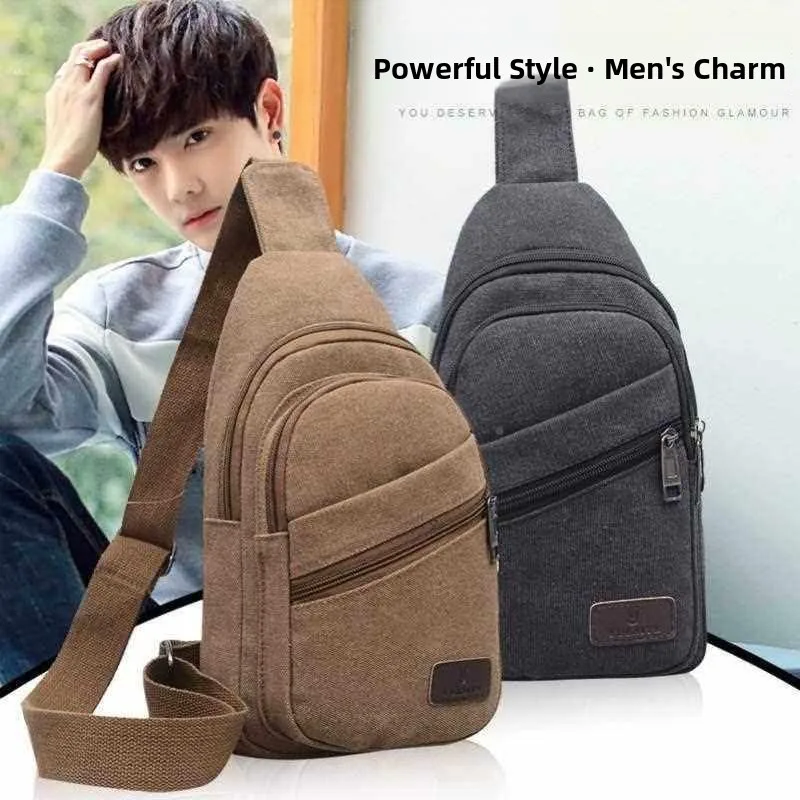 

Casual Canvas Crossbody Chest Bag Men's Multifunctional Waist Bag with Zipper Pocket Medium Size for Leisure And Business
