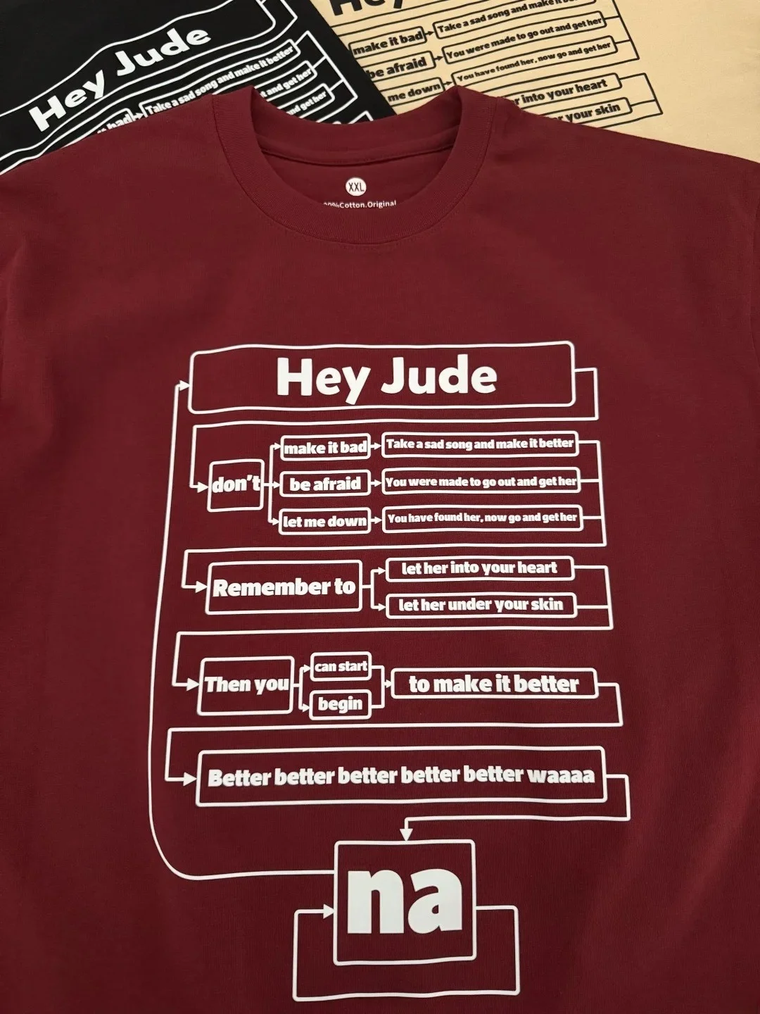 Hey Jude Pure Cotton Long Sleeve T-Shirt Casual Loose Fit Autumn Winter Unisex Couple's Shirt Creative Mind Map Design