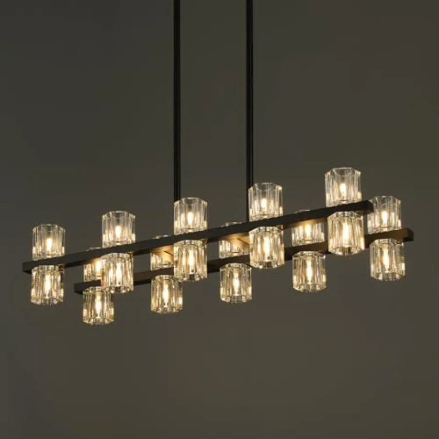 

20-Lights Crystal Chandelier L32 Inch Rectangle Chandeliers for Dining Room Over Table Black Dining Room Light Fixture Apply to