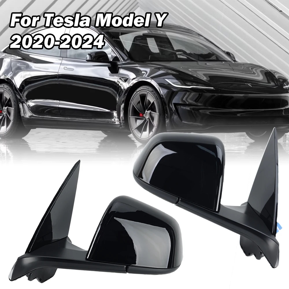 13 Wires Door Rearview Mirror Assembly For Tesla Model Y 2020-2024 Black With baffle No label No Anti Glare Eyepiece Side Mirror