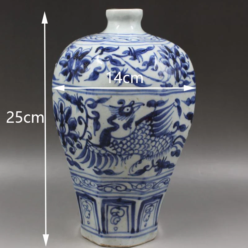 Blue And White Vintage Art Deco Ceramic Vase Flower Bird Phoenix Narrow Neck Vase Chinese Porcelain Vase For Plants