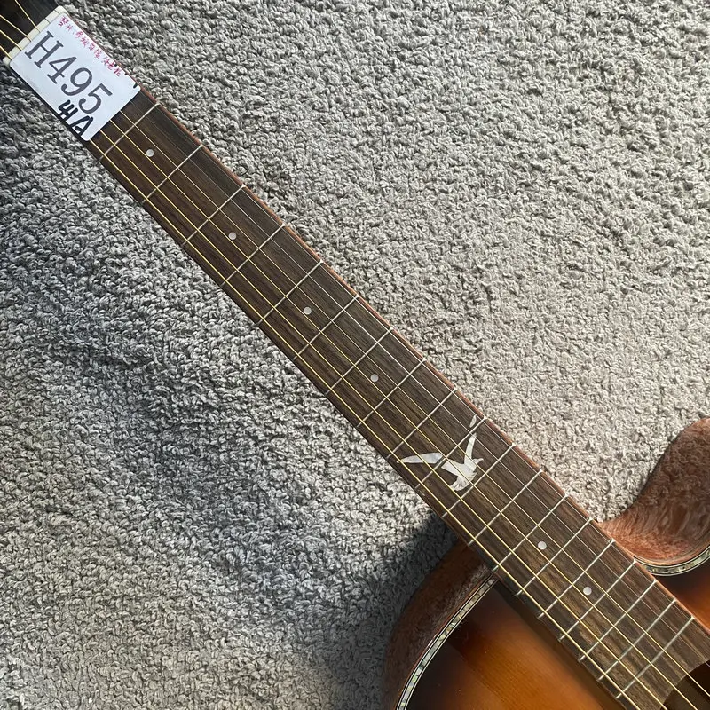 H495 Sunburst Color Sitka Spruce+Africa Mahogany All Solid Body 41'Acoustic Guitar 20 Frets with Surface Tiny Damages On Paints