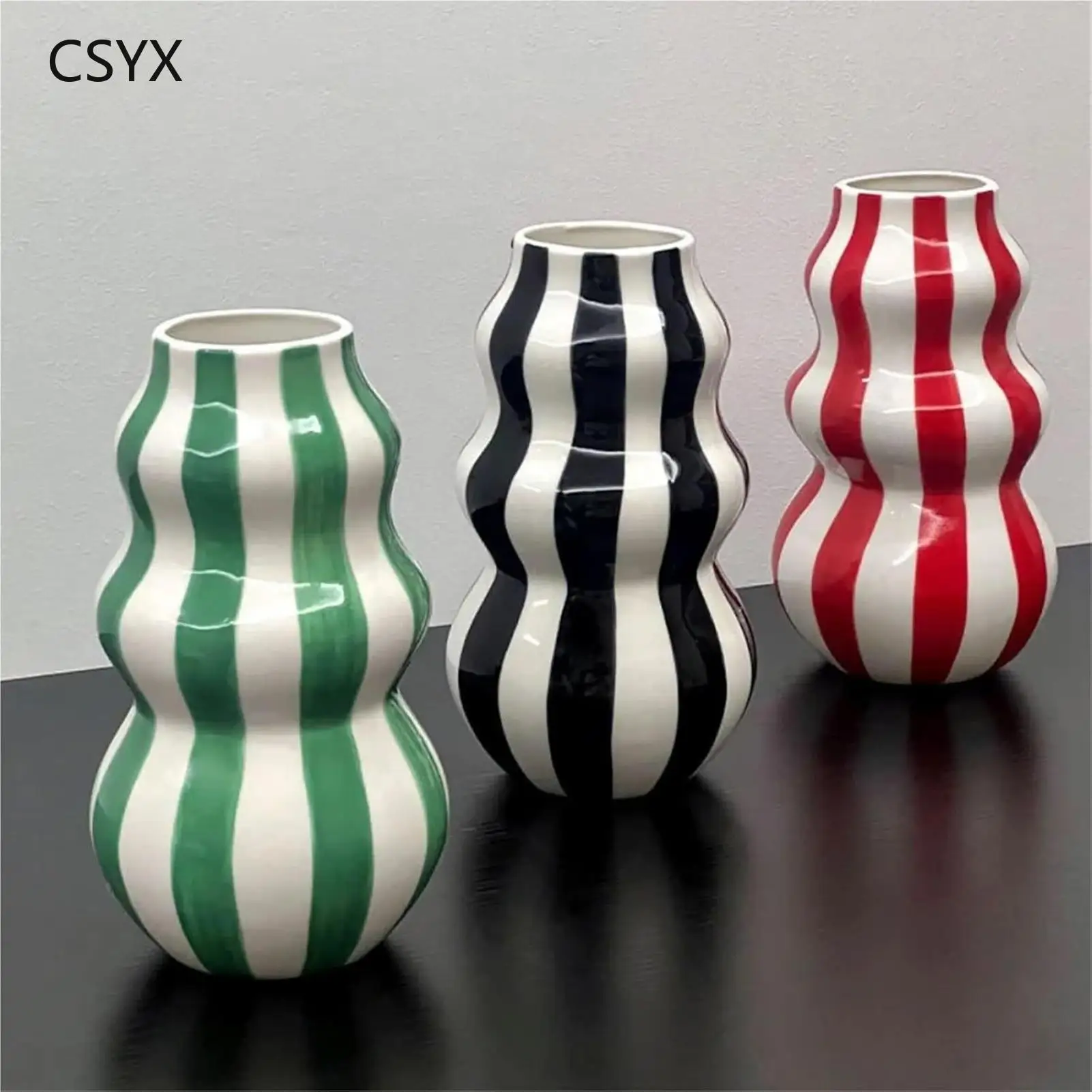 Ceramic Vase Aesthetic Vase Striped Ceramic Flower Container Craft For Apartment Bathroom Kitchen Indoor Room Table Centerpieces