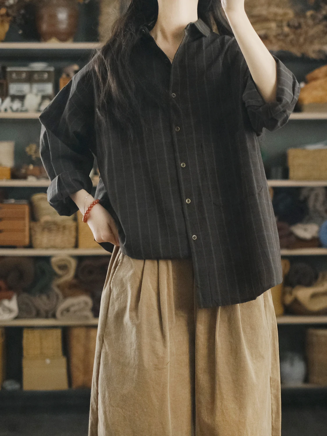 

Женская одежда Lrcp Two-Persons Production из хлопковой ткани в клетку, свободного кроя, дышащая, с длинными рукавами, для повседневной носки