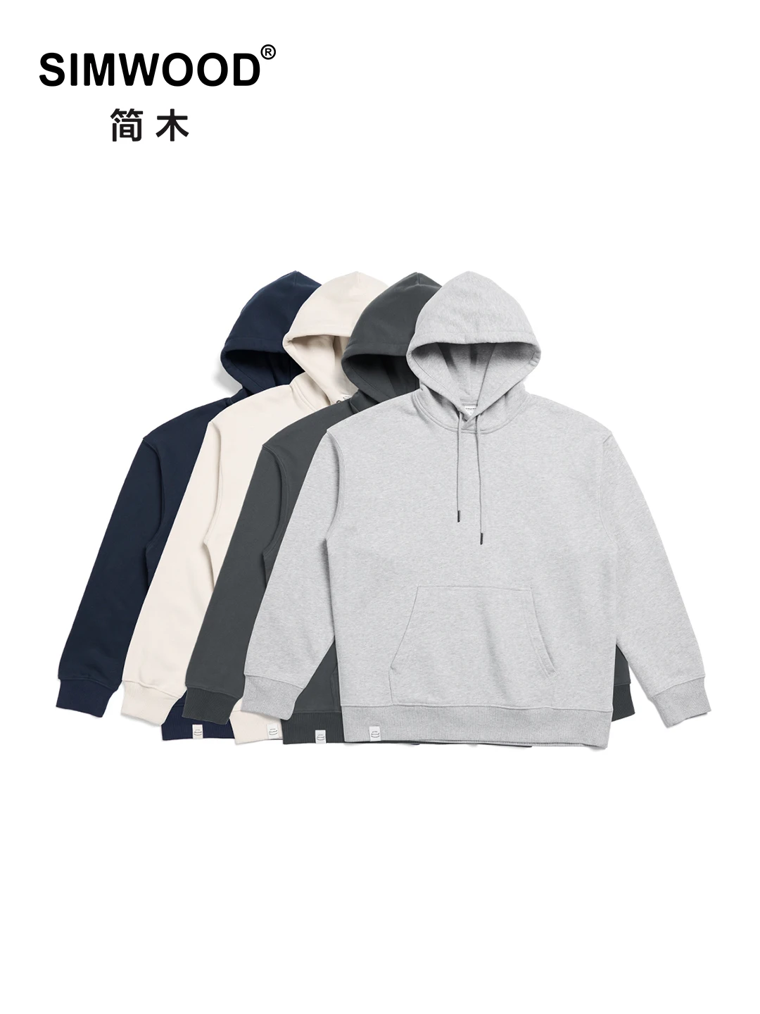 SIMWOOD 2024 Autumn New Oversize 360g Fabric Hoodies Men Washed Solid Color Basic Sweatshirts Plus Size Pullovers