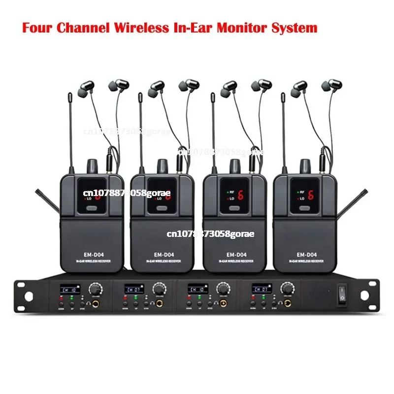 EM-D04 Wireless In Ear Monitor System 4 Channels Transmitter Host With 4 Bodypack Receivers For Stage Performance Return