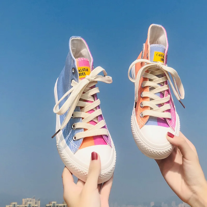 High Top Flat Bottom Canvas Shoes Women's plus Size 40 41 43 Korean Style Color Changing White Big Size Slip-On Shoes