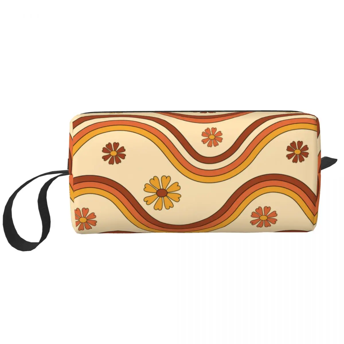 

Большая косметичка в стиле ретро 70-х с линиями и цветочным узором, водонепроницаемая сумка, дорожные косметички, сумка для хранения унисекс