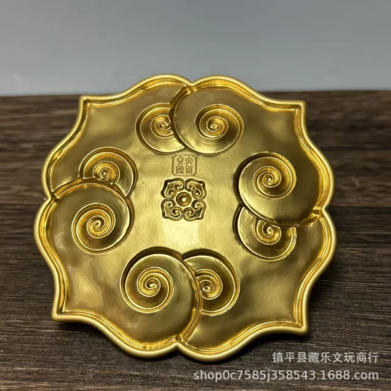 Treasured Hand-Engraved Gilt Cloud- Qilin Gold Plate, Tang Dynasty Goldware Patterned Dish, Home Decorative Ornament, G