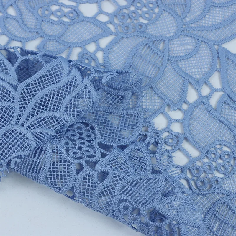 Niebieska haftowana koronkowa tkanina na sukienkę, Cheongsam, modna tkanina designerska, dodatki odzieżowe na metry