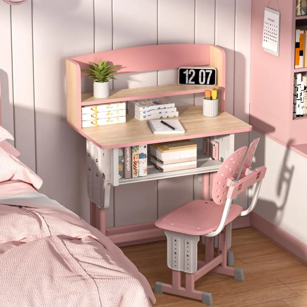 2-Piece Kids Desk Chair Set – Adjustable Height Learning Table with Drawer, Book Stand, Cup Holder & Hooks for Children