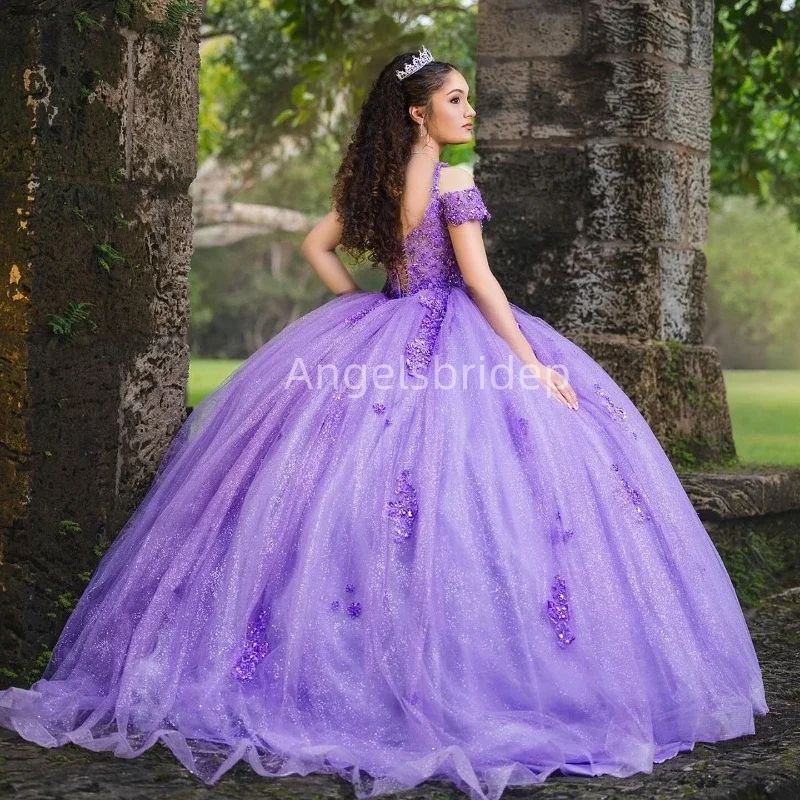 Angelsbridep Customized Ball Gown Quinceanera Dresses 2025 Lavender Appliques Brithday Prom Party Dress Vestidos De Graduación