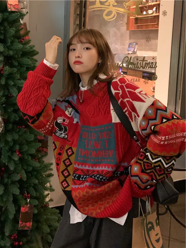 Cisas Lazy Sle ルーズ レディース ニット セーター カップル 秋冬 新しいファイオン カジュアル 快適な痩身トップ