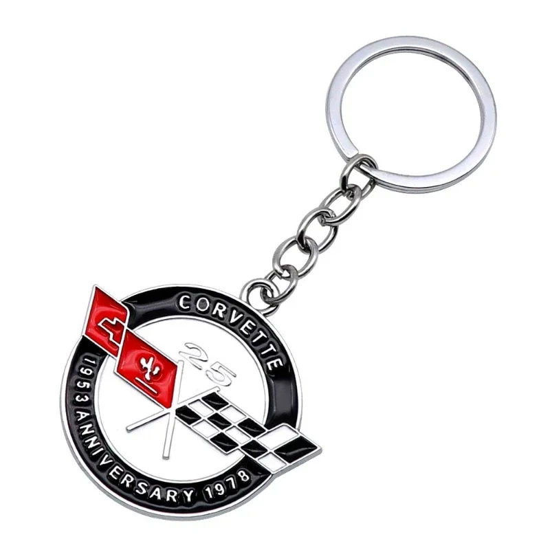 Corvette 25th Anniversary Logo Metal Car Keychain Holder for Chevrolet Cavalier Onix Cruze Aveo Auto Key Rings Accessories