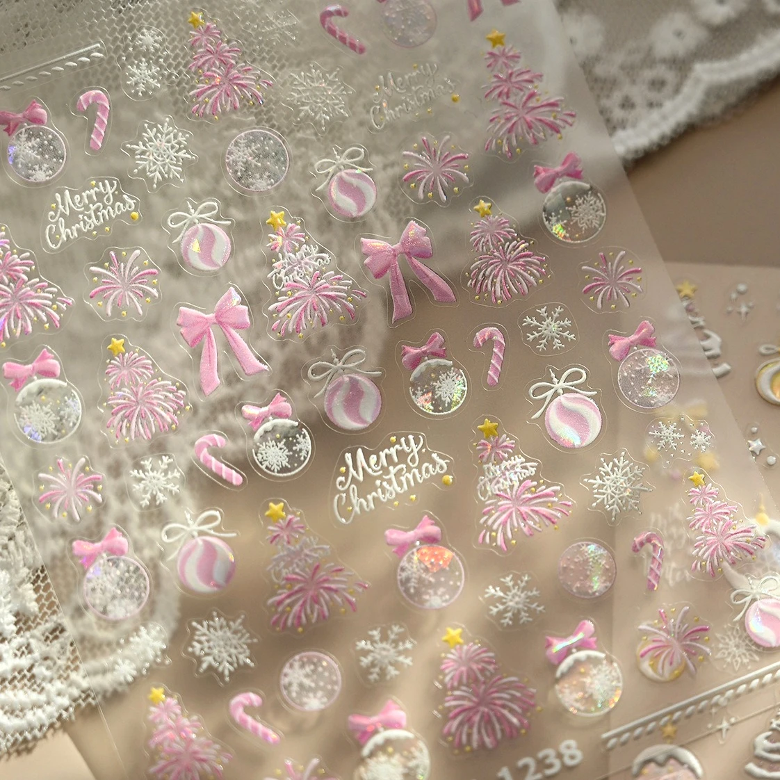 Błyszcząca Choinka Kryształowa Kula Zimowy Płatek Śniegu Fajerwerk Laska Cukrowa Bałwanek Kokarda Prezent Zamek Kwiat Naklejka Ozdoba do Paznokci