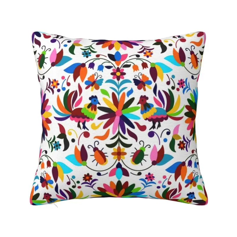 Mexican Otomi Birds Floral Embroidery Throw Pillow for Living Room Folk Flowers Art Modern Cushion Cover Car Pillowcase