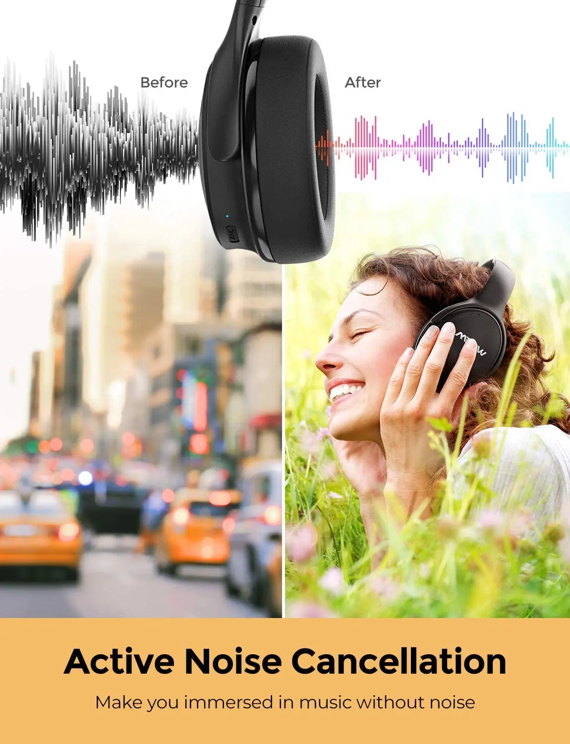 سماعات رأس Mpow H19 IPO اللاسلكية مع ميكروفون CVC8.0 بلوتوث V5.0 قابلة للطي، شحن سريع/جهير عميق هاي فاي/وقت تشغيل 35 ساعة