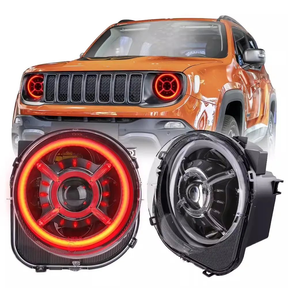 

Led Headlight for Jeep Renegade Daytime Running DRL Angel Eyes headlamp Low High Beam