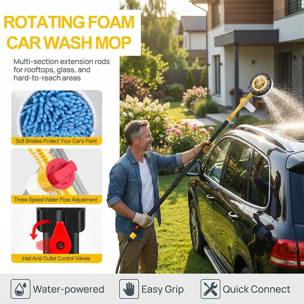 360°-automatic-rotating-car-wash-brush-high-pressure-water-gun-foam-brush-adjustable-washing-tool