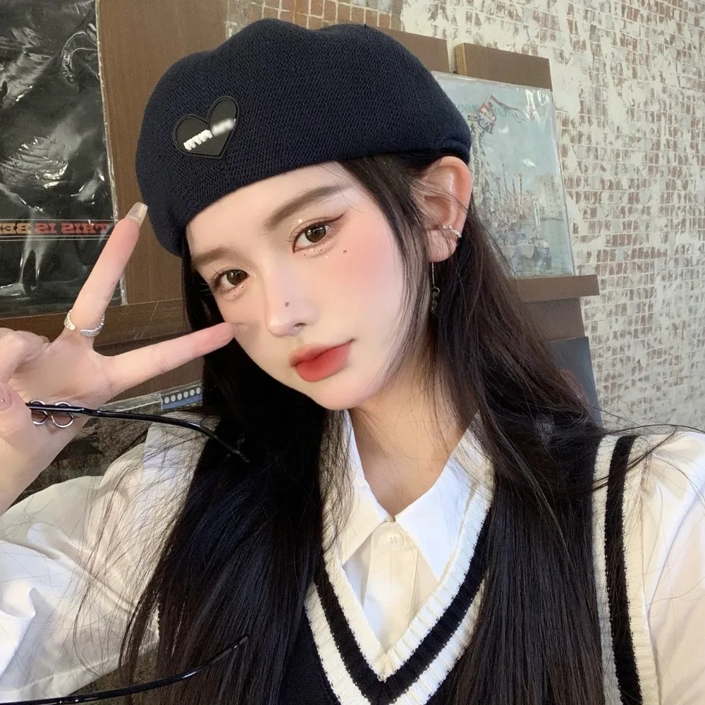 2024 트렌디 얇은 통기성 베레모, 화가 모자, 햇빛 차단, 단색 해변 모자