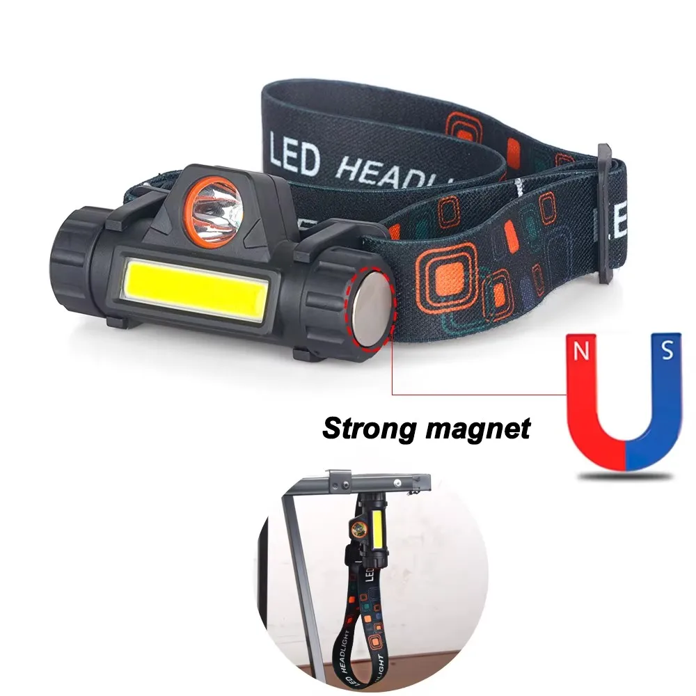 USB LED XPE(100lm) +COB(180lm) Rechargeable Headlight Outdoor Camping Working Repairing Headlamp HeadLight Bottom magnet