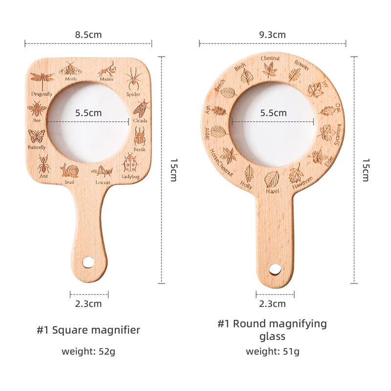 Lente d'ingrandimento portatile per bambini Giocattoli scientifici in legno per bambini Esplorazione della natura Accessori educativi Regalo pratico per neonati