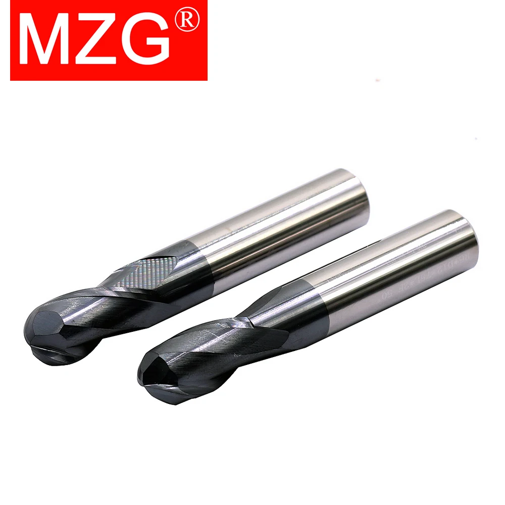 MZG 2 Flute HRC58 Ball End Mill Tungsten Carbide Cutter CNC Router Bit Milling Cutter Tool R0.5 6mm 8mm 10-20mm For Metal Steel