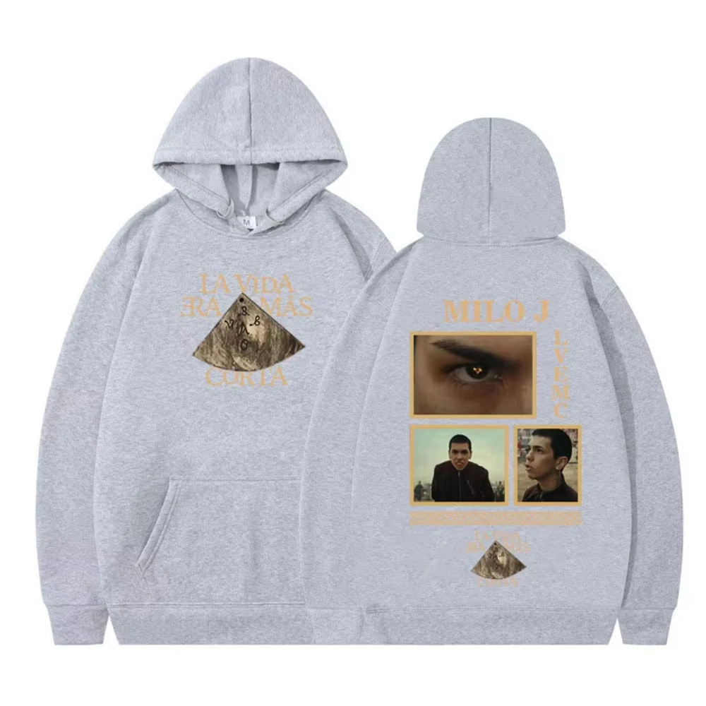 Rapero Milo J La Vida Era Mas Corta álbum gráfico Sudadera con capucha hombres mujeres Harajuku pulóver de manga larga grueso Hip-hop sudaderas sueltas