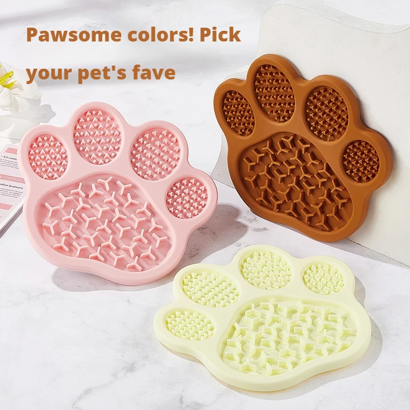 

Silicone Slow Feeder Lick Mat for Cats Dogs - Non Slip Suction Base, Pastel Pink/Yellow/Brown, Stress Relief Feeding Dish