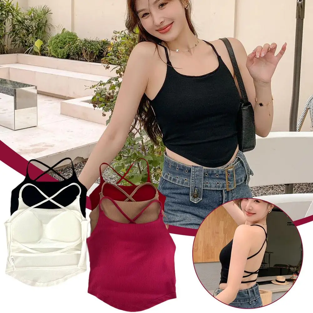 Popular Sewing Thread Camisole Cross Beautiful Back Discreet Sexy Big Integrated High Machine Chest Quality Pad Open Back H1B2