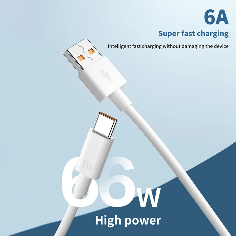 Cable USB tipo C de 6A y 66W para móvil, cargador superrápido para Xiaomi 13, Redmi K50, K60, POCO, Huawei Mate 50, P60, Honor 80, 90, Realme, GT