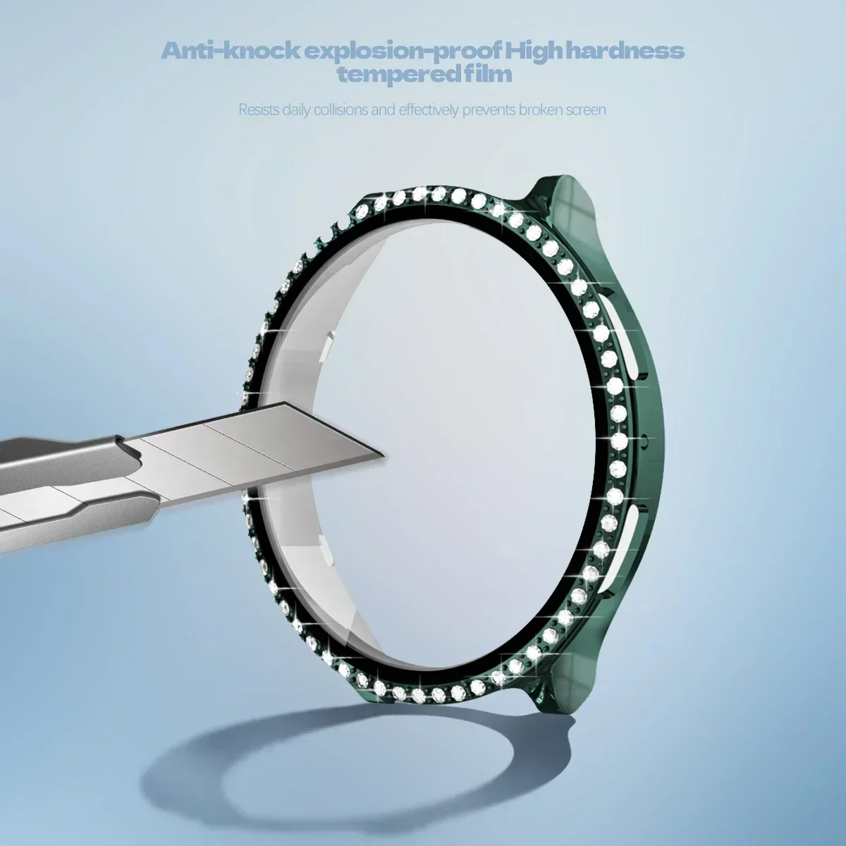 Funda protectora para Samsung Galaxy Watch 6, 5, 4, 40mm, 44mm, carcasa de PC de una sola fila con incrustaciones de diamantes, cubierta brillante, parachoques sin vidrio