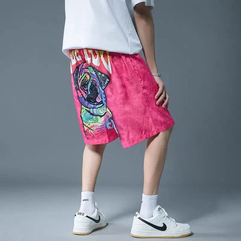 Men Beach Quick Dry Knee Length Shorts Funny Print Lovers Couple Wear Holiday Vacation Dance Singer Ins Ulzzang Korea Shorts