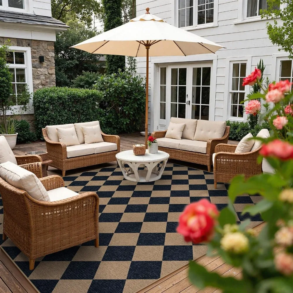 Stain-Resistant Jute Rug, 9x12 for Dining Rooms, Neutral Farmhouse Style, Indoor/Outdoor Use, Non-Slip and Non-Shedding