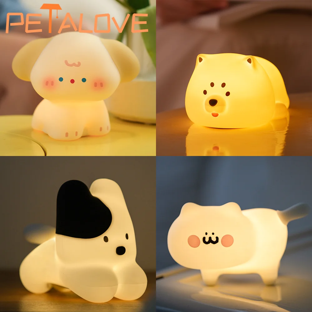 

New Style Cartoon Night Light Dog Cat Silicone Lamps USB Rechargeable Pat Control Warm Light Bedside Decoration Playmate Gift