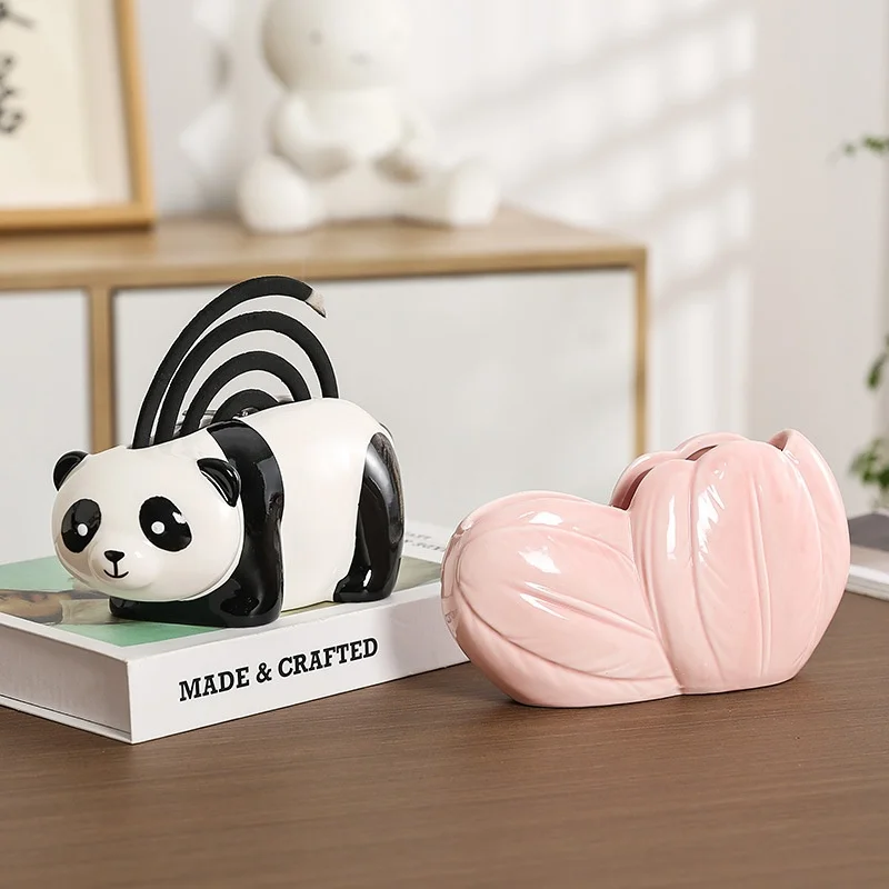 Cute Panda Mosquito Coil Holder Mosquito Repellent Burner Ceramic Incense Holders Incense Burner Home Decoration